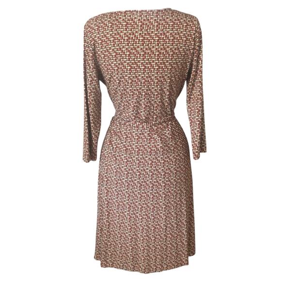 Talbots Faux Wrap Tie Waist Dress 3/4 Sleeve Stretch Geometric Size Small - Picture 2 of 8
